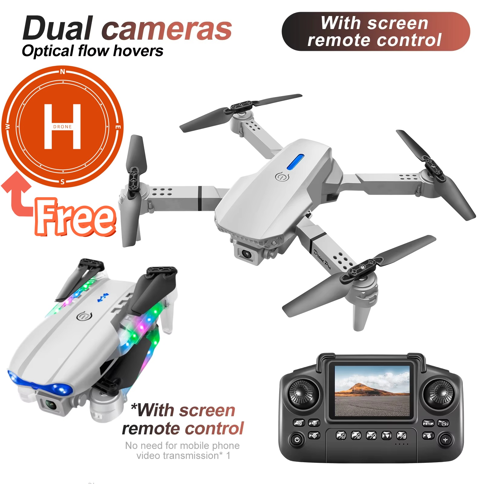 White Gray E88 E99 Mini Drone  - Drone Rc E99 K3 review and price